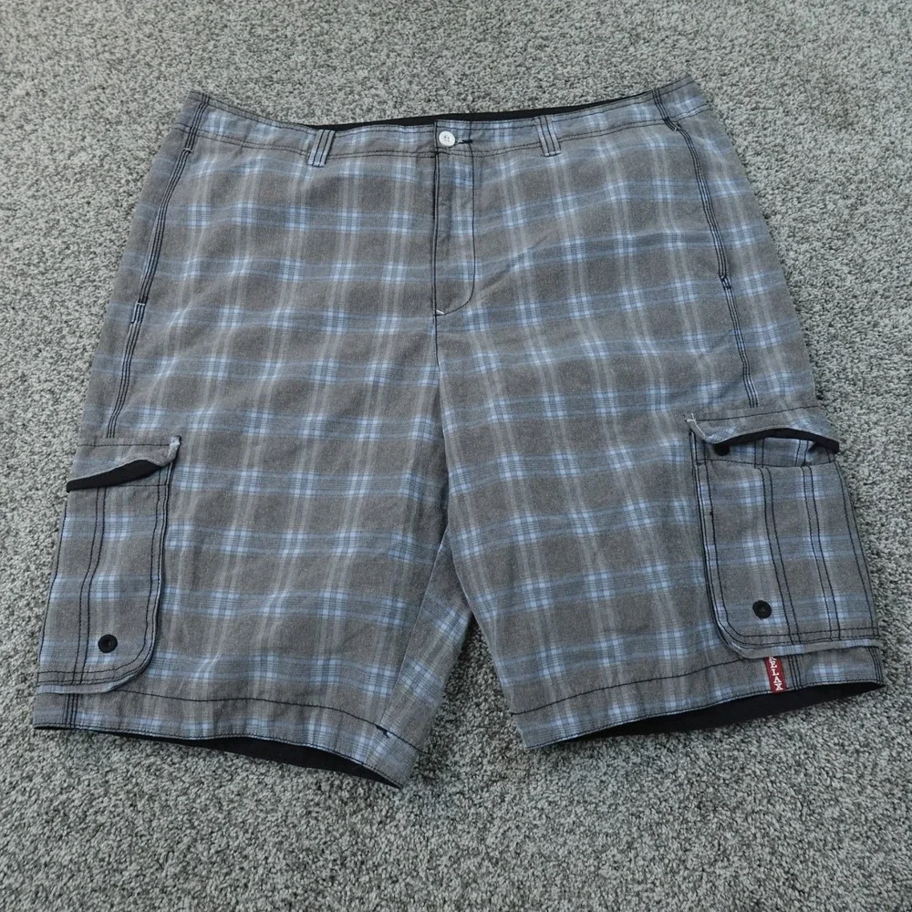 Tommy Bahama Shorts Mens 40 Gray Plaid Cargo Utility Relax Summer Casual Beach